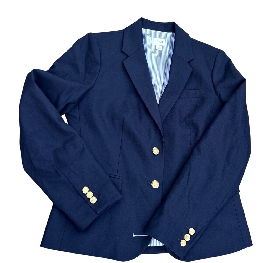 J.Crew Navy Blue Wool Blend Schoolboy Blazer Gold Crest Buttons Size 6 - Picture 3 of 14